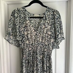 Lovestitch Enchanted Garden. Green and White Flutter Sleeve Midi Sundress.